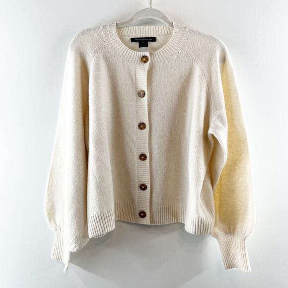 French Connection Kezia Puff Sleeve Button Front Cardigan Sweater White Medium - Picture 4 of 7